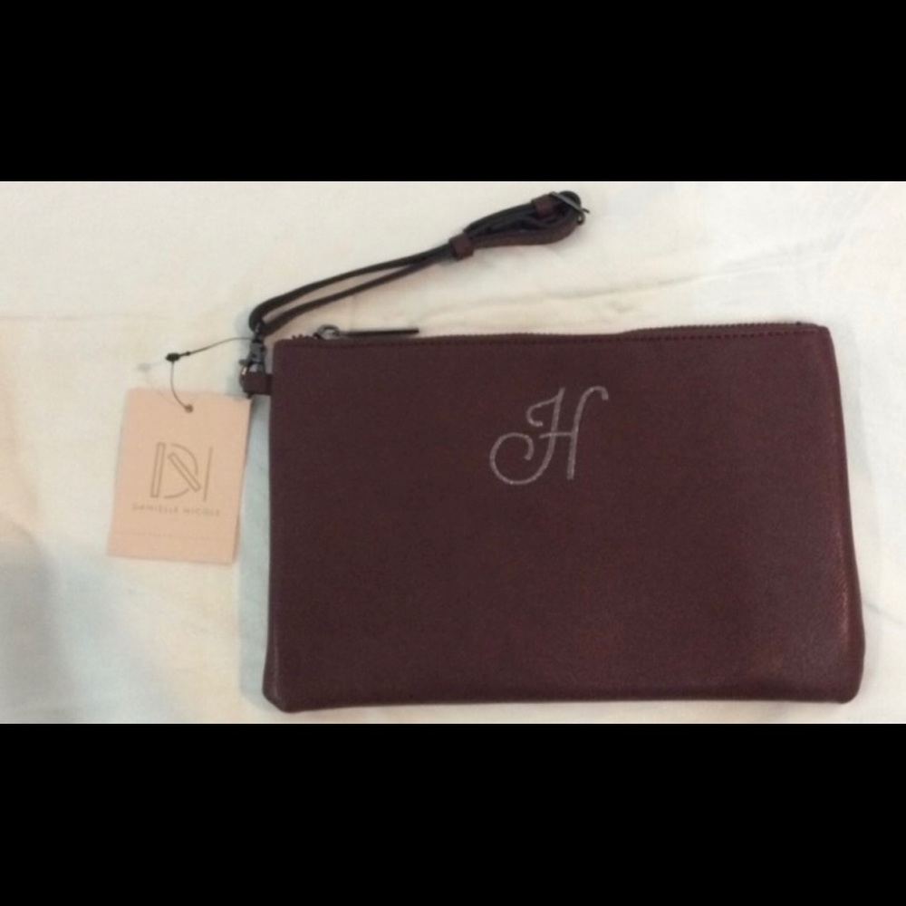 NWT Danielle Nicole Wine Wristlet Monogramed H